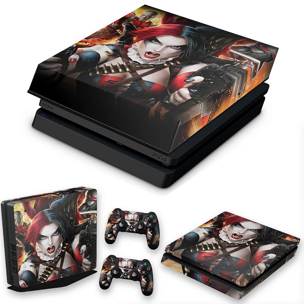 KIT Capa Anti Poeira e Skin Anti-Rage PS4 Slim - Harley Quinn - Arlequina #B