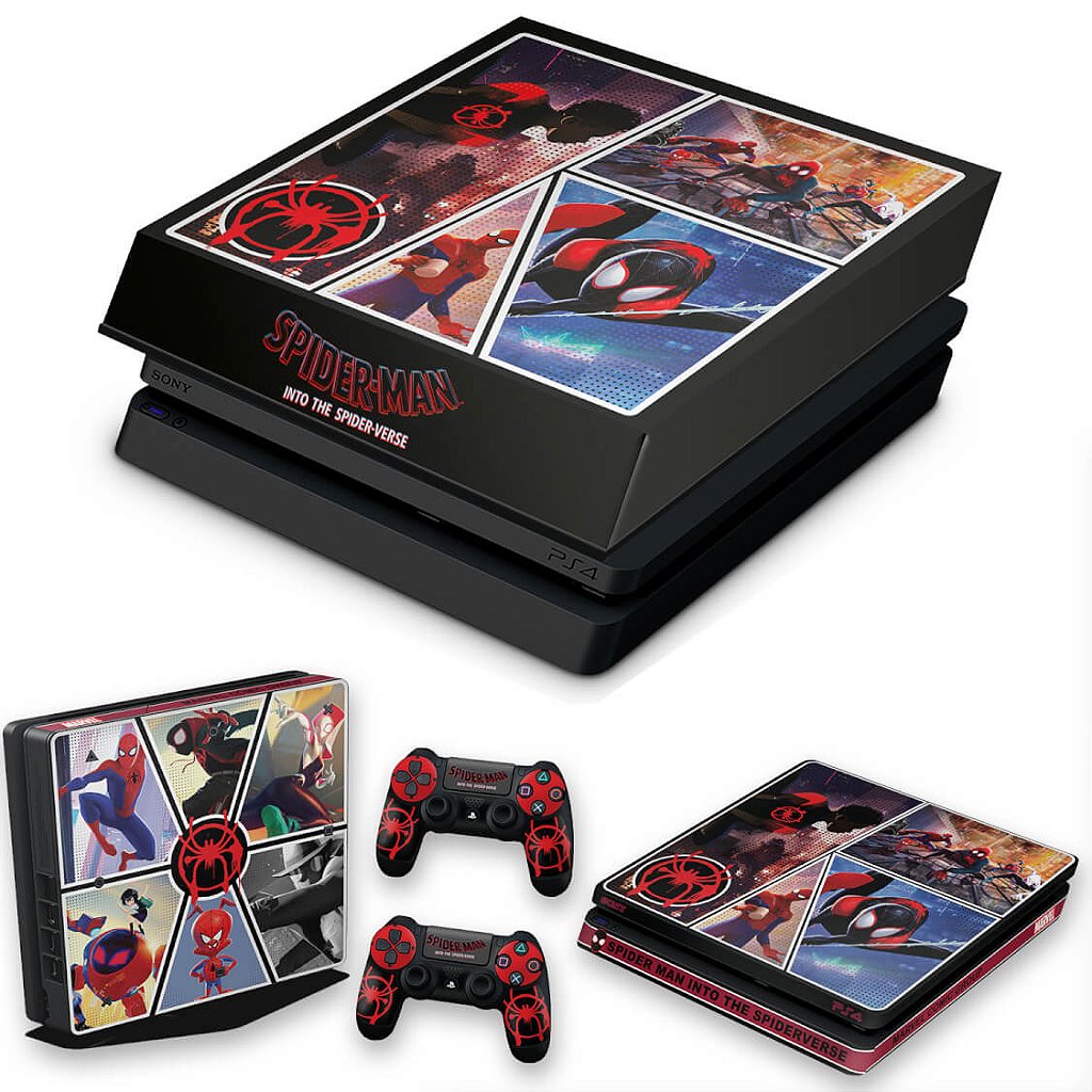 KIT Capa Anti Poeira e Skin Anti-Rage PS4 Slim - Homem-Aranha No Aranhaverso
