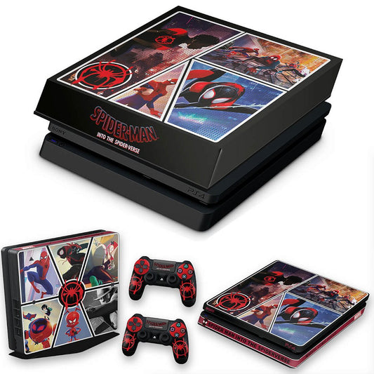 KIT Capa Anti Poeira e Skin Anti-Rage PS4 Slim - Homem-Aranha No Aranhaverso