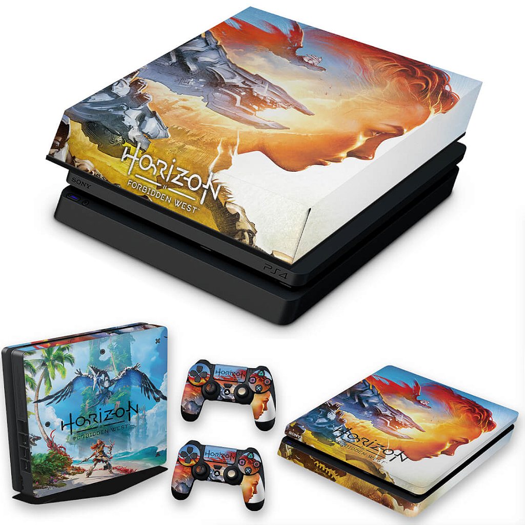 KIT Capa Anti Poeira e Skin Anti-Rage PS4 Slim - Horizon Forbidden West