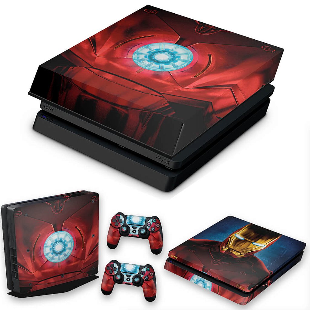 KIT Capa Anti Poeira e Skin Anti-Rage PS4 Slim - Iron Man - Homem De Ferro