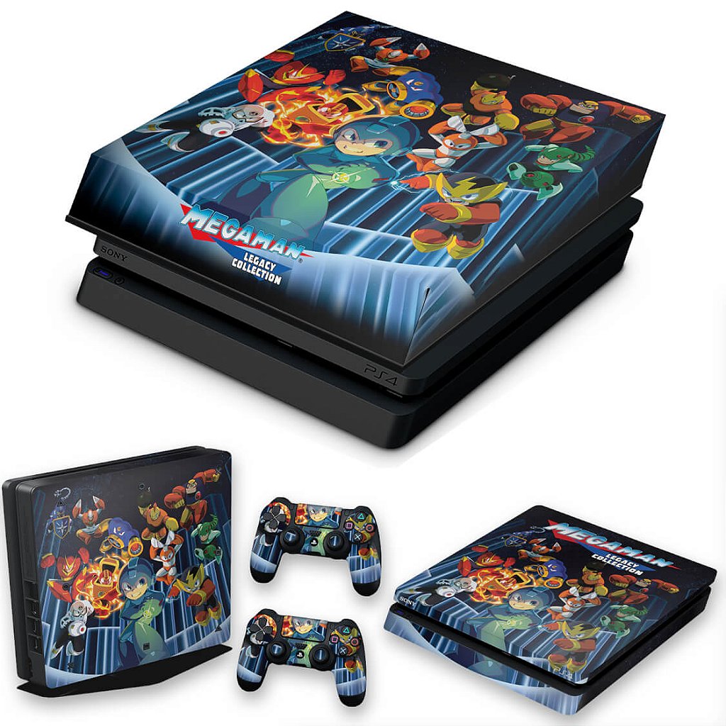 KIT Capa Anti Poeira e Skin Anti-Rage PS4 Slim - Megaman Legacy Collection