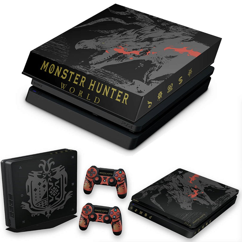KIT Capa Anti Poeira e Skin Anti-Rage PS4 Slim - Monster Hunter Edition