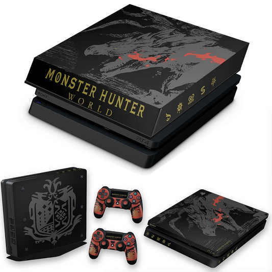 KIT Capa Anti Poeira e Skin Anti-Rage PS4 Slim - Monster Hunter Edition