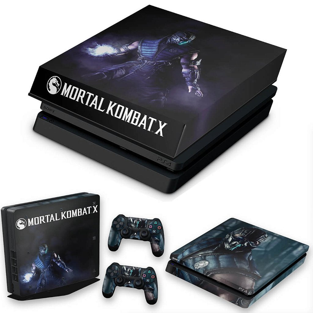 KIT Capa Anti Poeira e Skin Anti-Rage PS4 Slim - Mortal Kombat X - Sub Zero