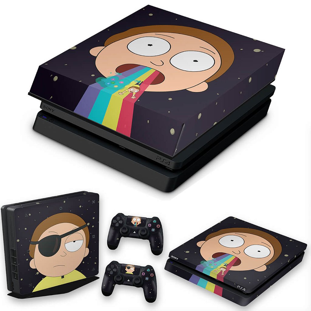 KIT Capa Anti Poeira e Skin Anti-Rage PS4 Slim - Morty Rick And Morty