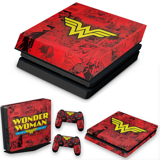 KIT Capa Anti Poeira e Skin Anti-Rage PS4 Slim - Mulher Maravilha Comics