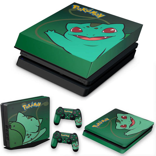 KIT Capa Anti Poeira e Skin Anti-Rage PS4 Slim - Pokemon Bulbasaur