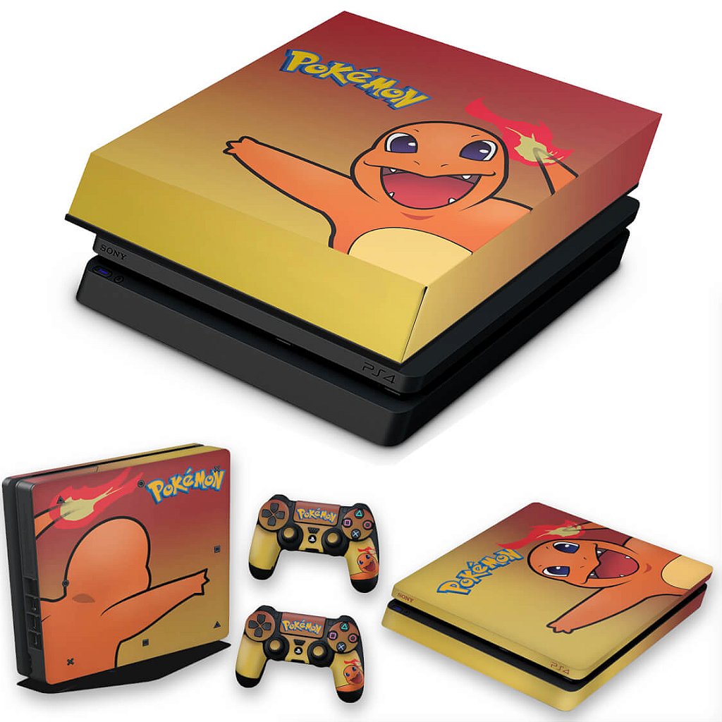 KIT Capa Anti Poeira e Skin Anti-Rage PS4 Slim - Pokemon Charmander