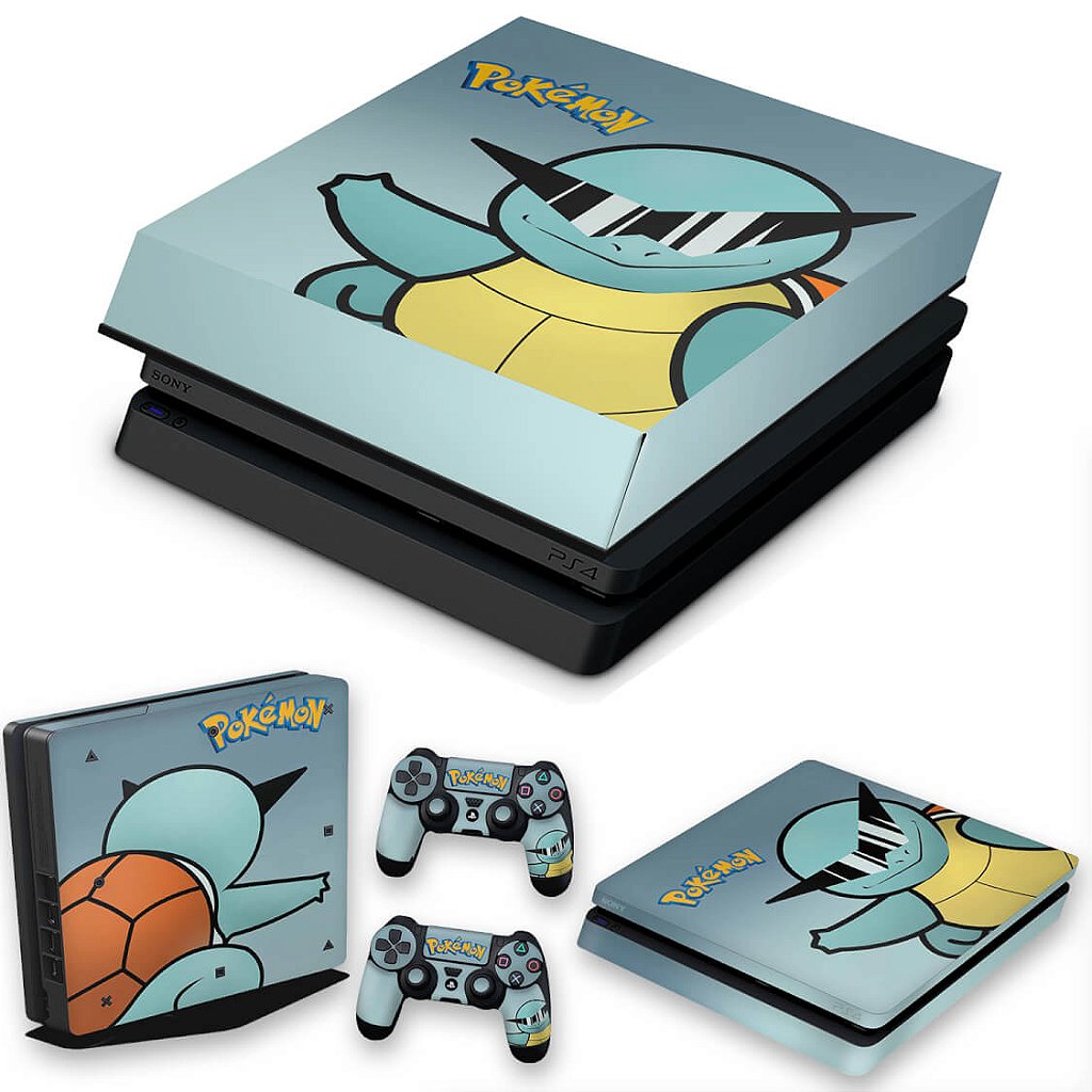KIT Capa Anti Poeira e Skin Anti-Rage PS4 Slim - Pokemon Squirtle