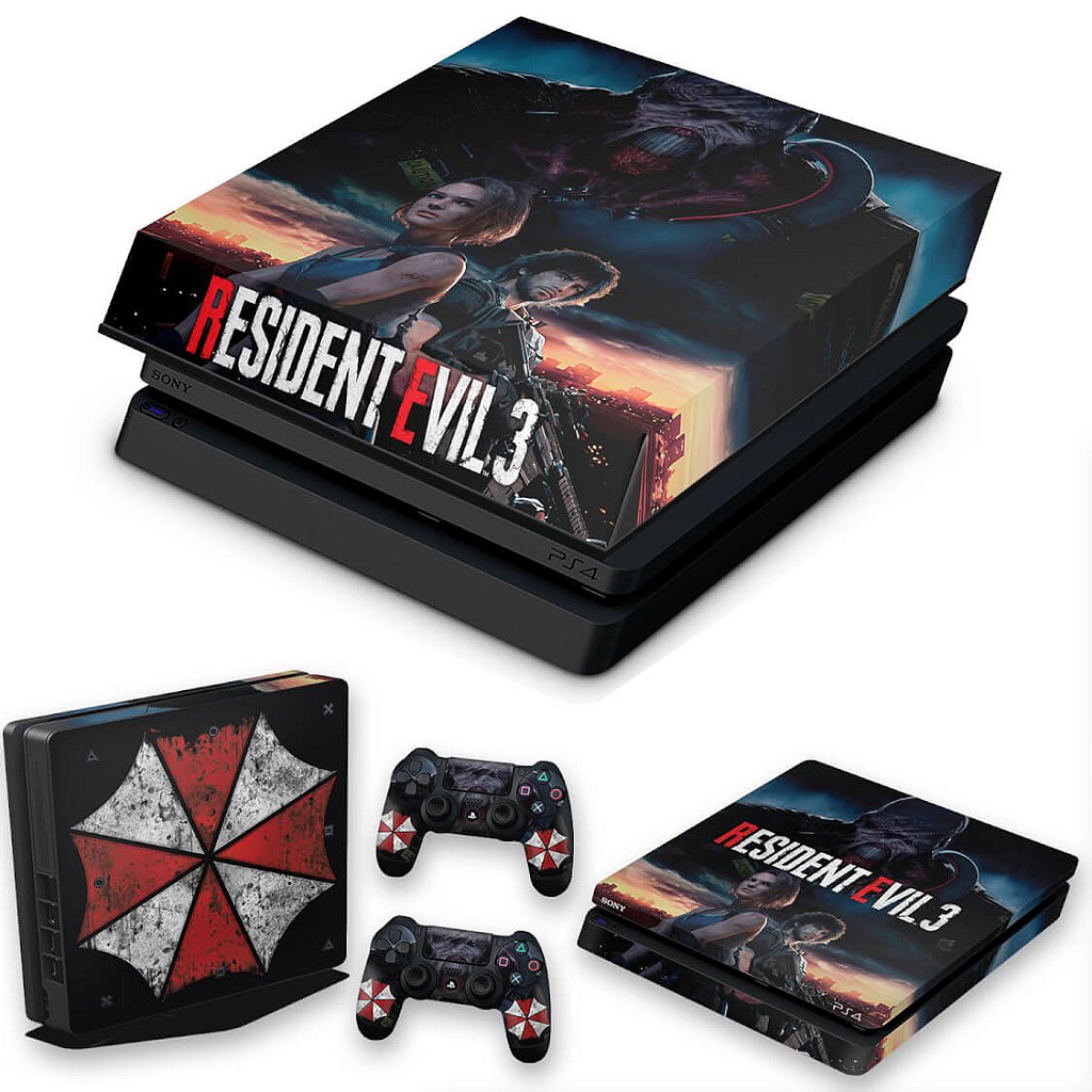 KIT Capa Anti Poeira e Skin Anti-Rage PS4 Slim - Resident Evil 3 Remake