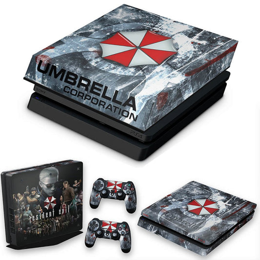KIT Capa Anti Poeira e Skin Anti-Rage PS4 Slim - Resident Evil Umbrella