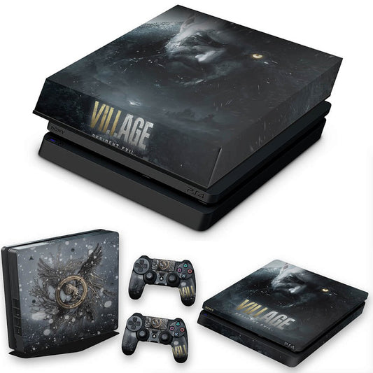 KIT Capa Anti Poeira e Skin Anti-Rage PS4 Slim - Resident Evil Village