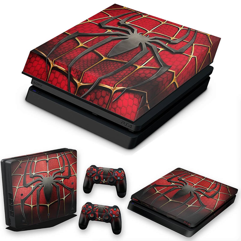 KIT Capa Anti Poeira e Skin Anti-Rage PS4 Slim - Spider Man - Homem Aranha