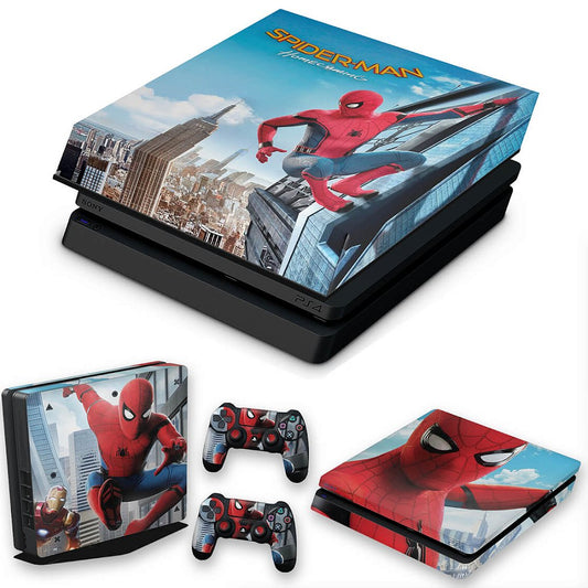 KIT Capa Anti Poeira e Skin Anti-Rage PS4 Slim - Spiderman - Homem Aranha Homecoming