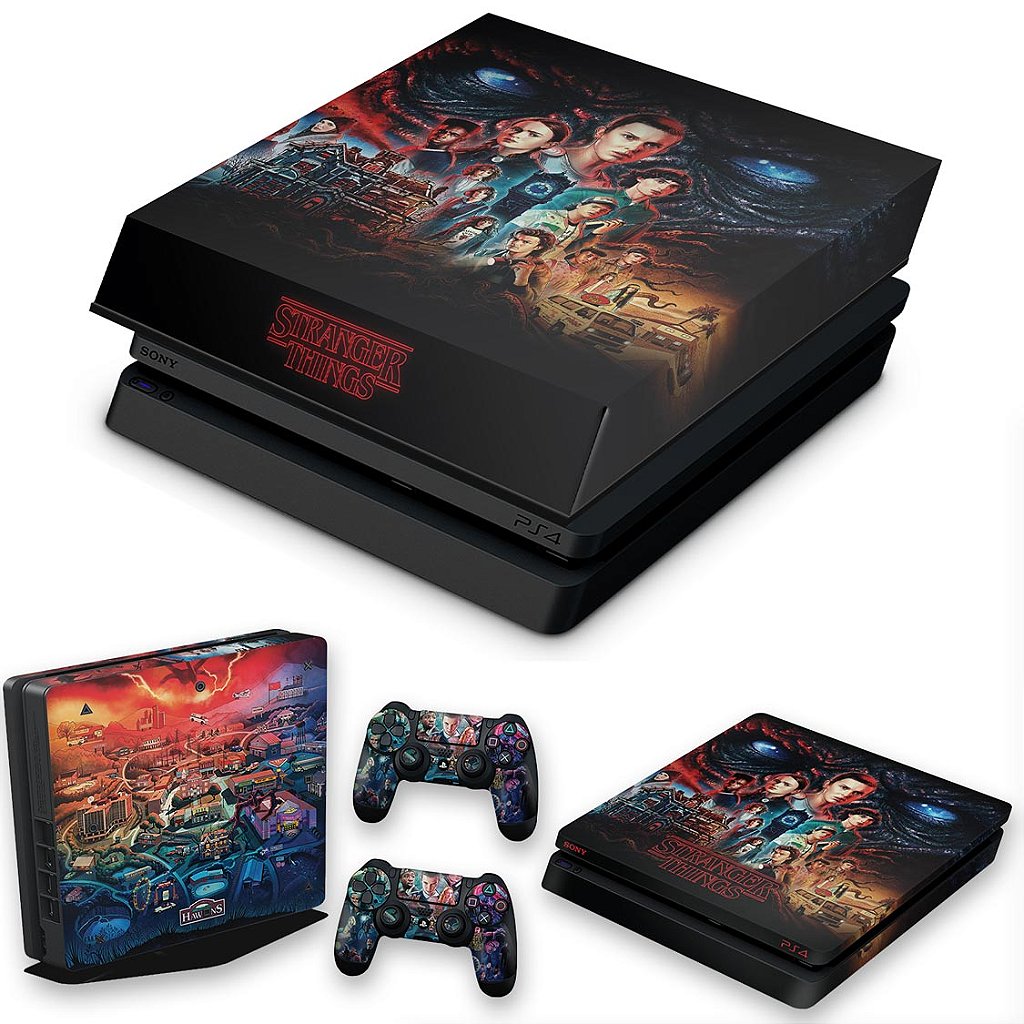 KIT Capa Anti Poeira e Skin Anti-Rage PS4 Slim - Stranger Things