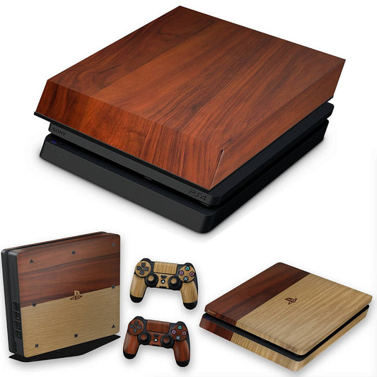 KIT Capa Anti Poeira e Skin Anti-Rage PS4 Slim - Textura Madeira