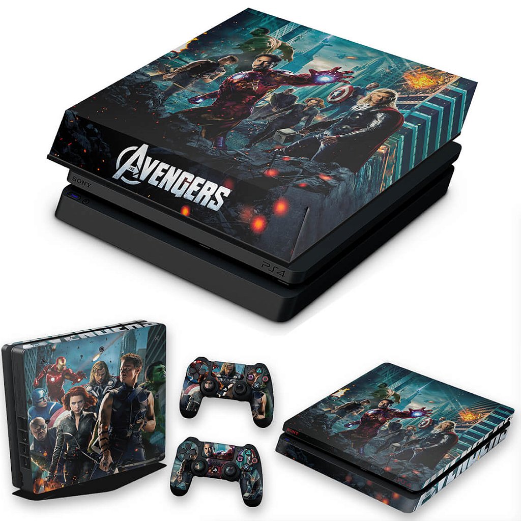 KIT Capa Anti Poeira e Skin Anti-Rage PS4 Slim - The Avengers - Os Vingadores