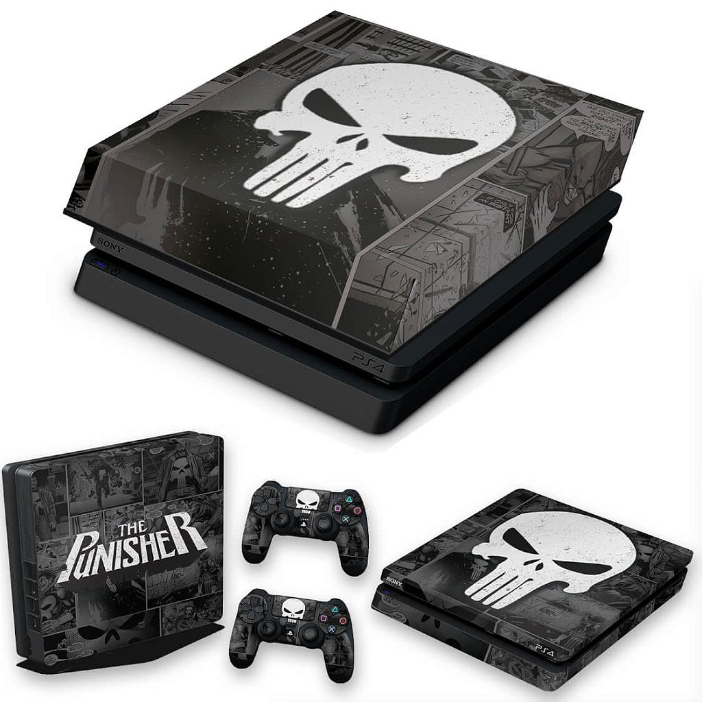 KIT Capa Anti Poeira e Skin Anti-Rage PS4 Slim - The Punisher Justiceiro Comics