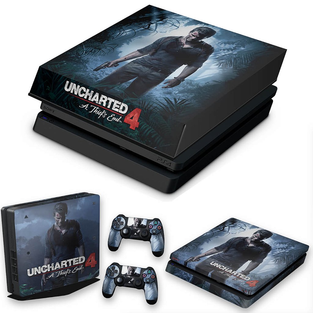 KIT Capa Anti Poeira e Skin Anti-Rage PS4 Slim - Uncharted 4