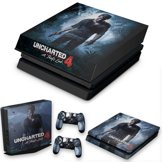 KIT Capa Anti Poeira e Skin Anti-Rage PS4 Slim - Uncharted 4