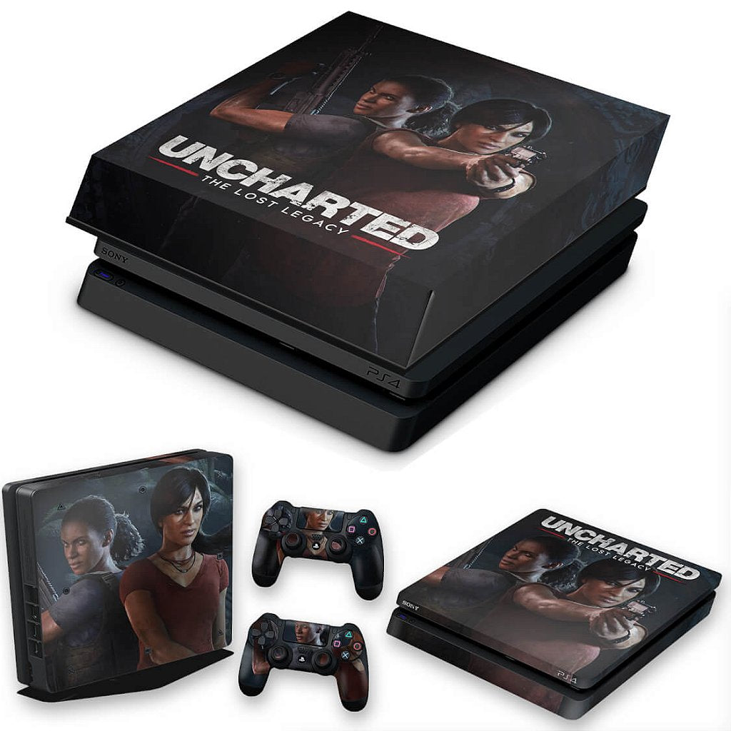 KIT Capa Anti Poeira e Skin Anti-Rage PS4 Slim - Uncharted Lost Legacy