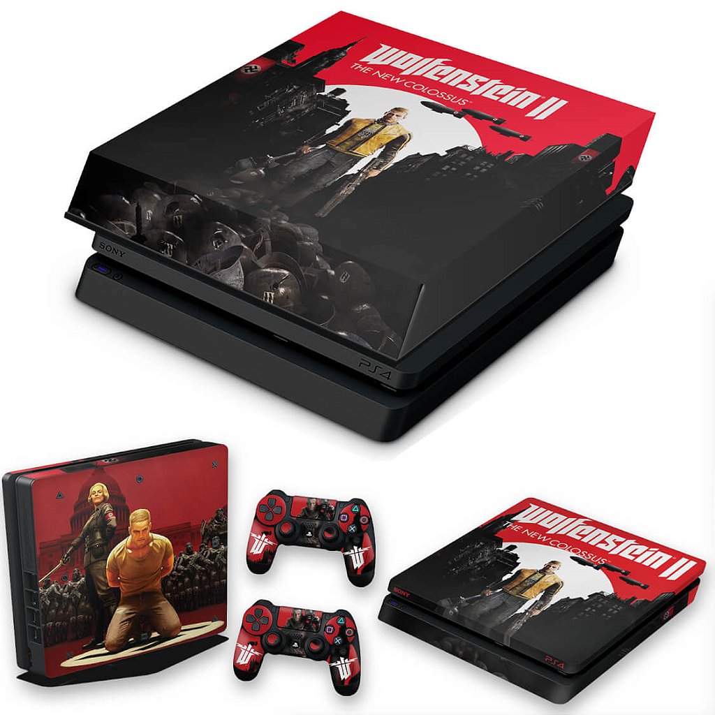 KIT Capa Anti Poeira e Skin Anti-Rage PS4 Slim - Wolfenstein 2 New Order