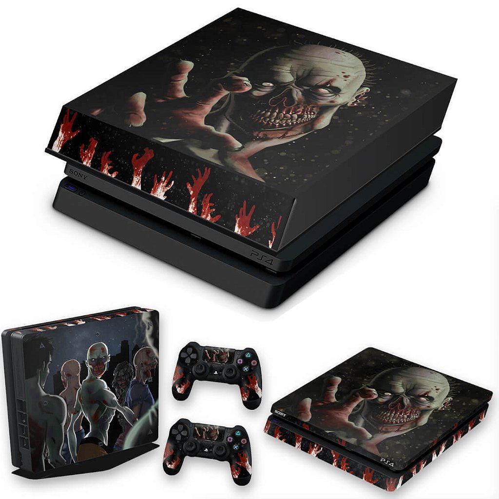 KIT Capa Anti Poeira e Skin Anti-Rage PS4 Slim - Zombie Zumbi The Walking