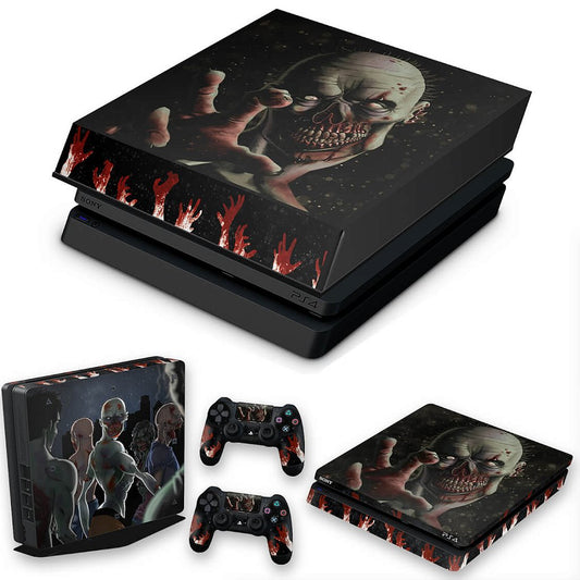 KIT Capa Anti Poeira e Skin Anti-Rage PS4 Slim - Zombie Zumbi The Walking