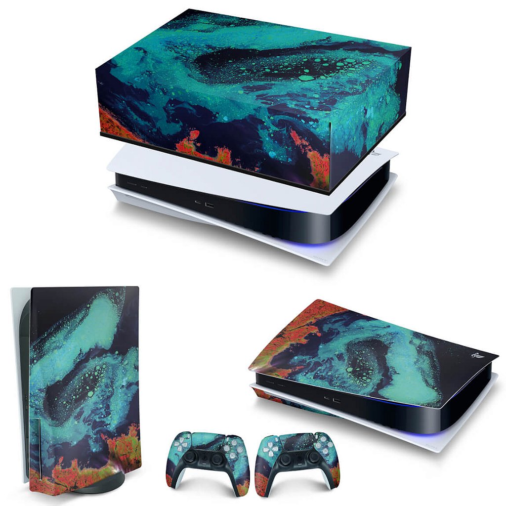 KIT Capa Anti Poeira e Skin Anti-Rage PS5 Fat Horizontal - Abstrato #105 - Pop Arte Skins