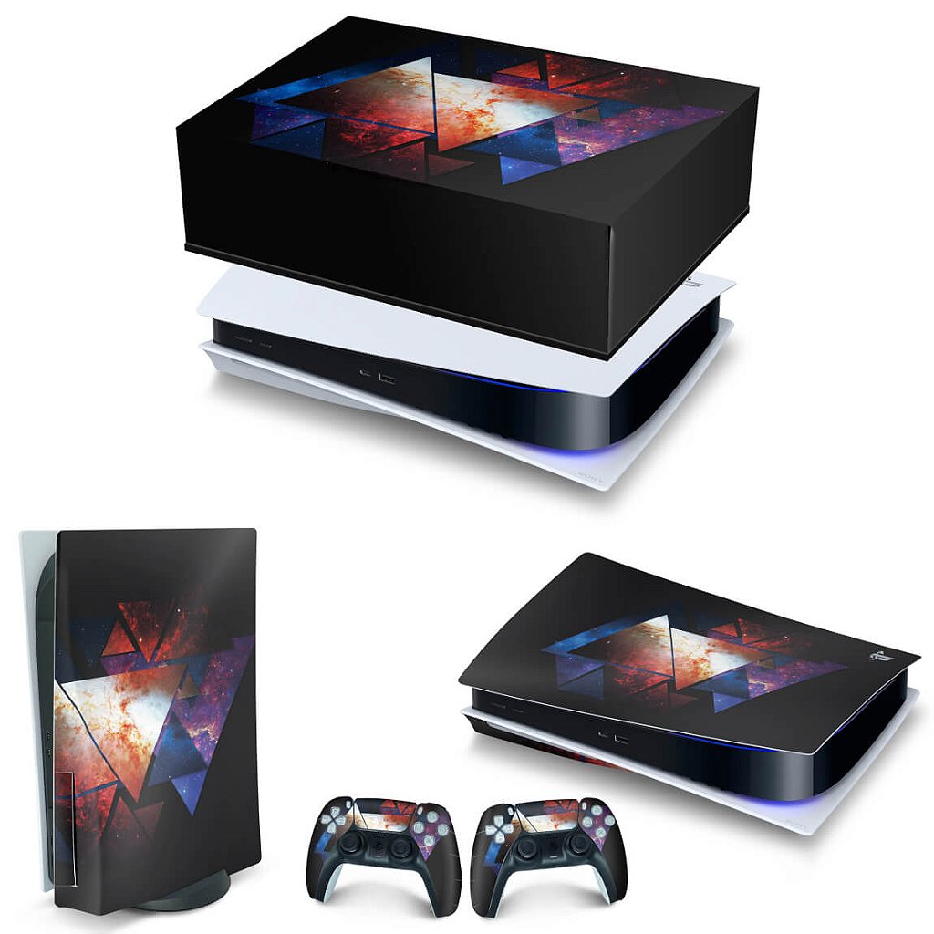 KIT Capa Anti Poeira e Skin Anti-Rage PS5 Fat Horizontal - Abstrato #90 - Pop Arte Skins