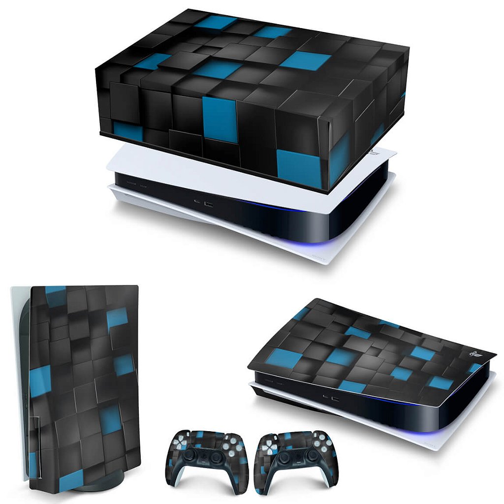 KIT Capa Anti Poeira e Skin Anti-Rage PS5 Fat Horizontal - Cubos - Pop Arte Skins