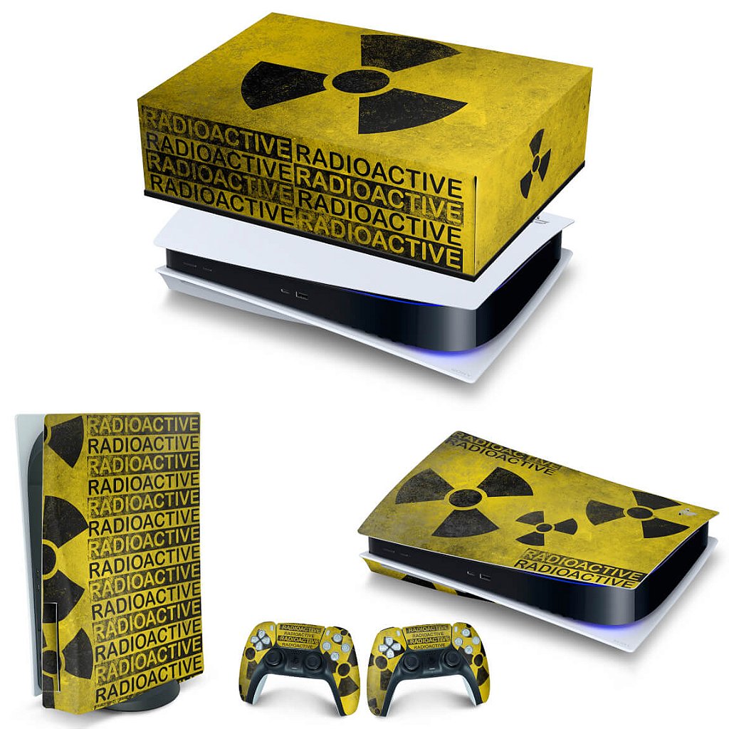 KIT Capa Anti Poeira e Skin Anti-Rage PS5 Fat Horizontal - Radioativo - Pop Arte Skins