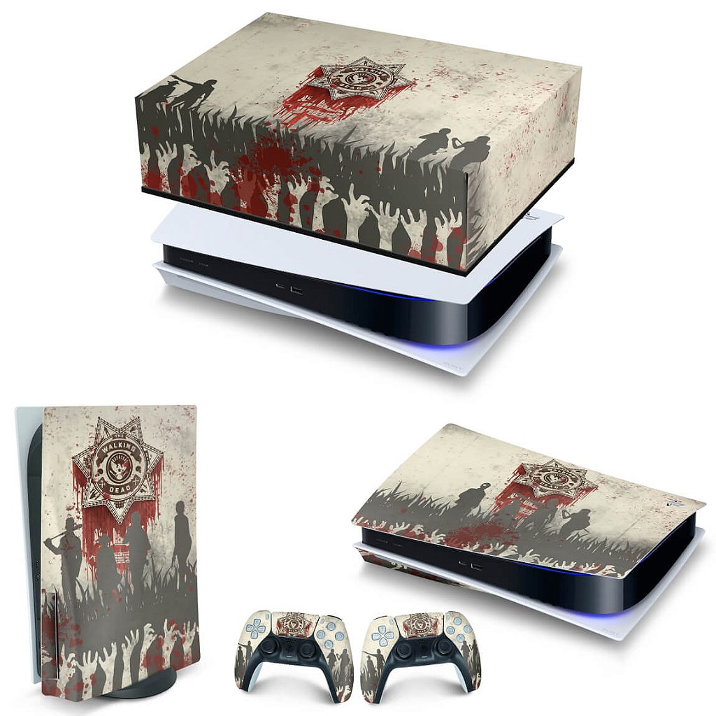 KIT Capa Anti Poeira e Skin Anti-Rage PS5 Fat Horizontal - The Walking Dead - Pop Arte Skins