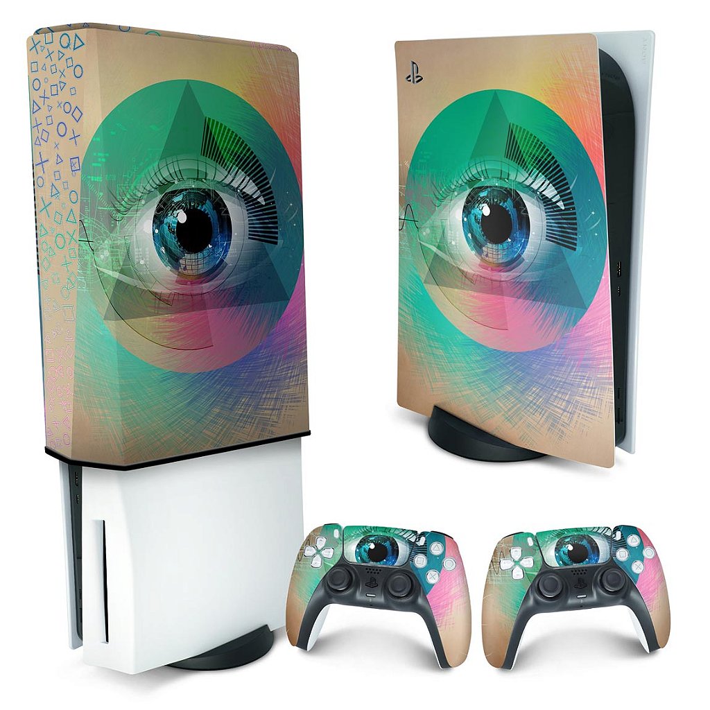 KIT Capa Anti Poeira e Skin Anti-Rage PS5 Fat Vertical - Abstrato #89 - Pop Arte Skins