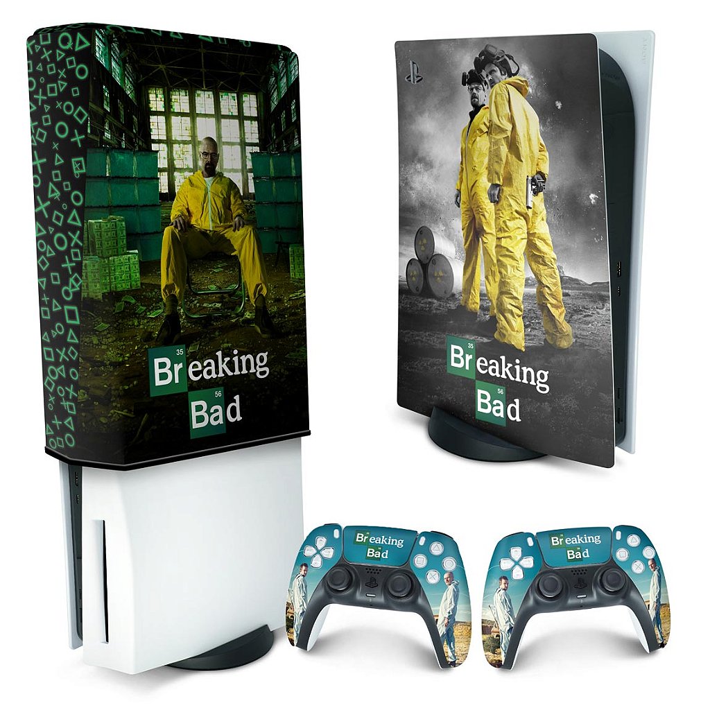 KIT Capa Anti Poeira e Skin Anti-Rage PS5 Fat Vertical - Breaking Bad - Pop Arte Skins