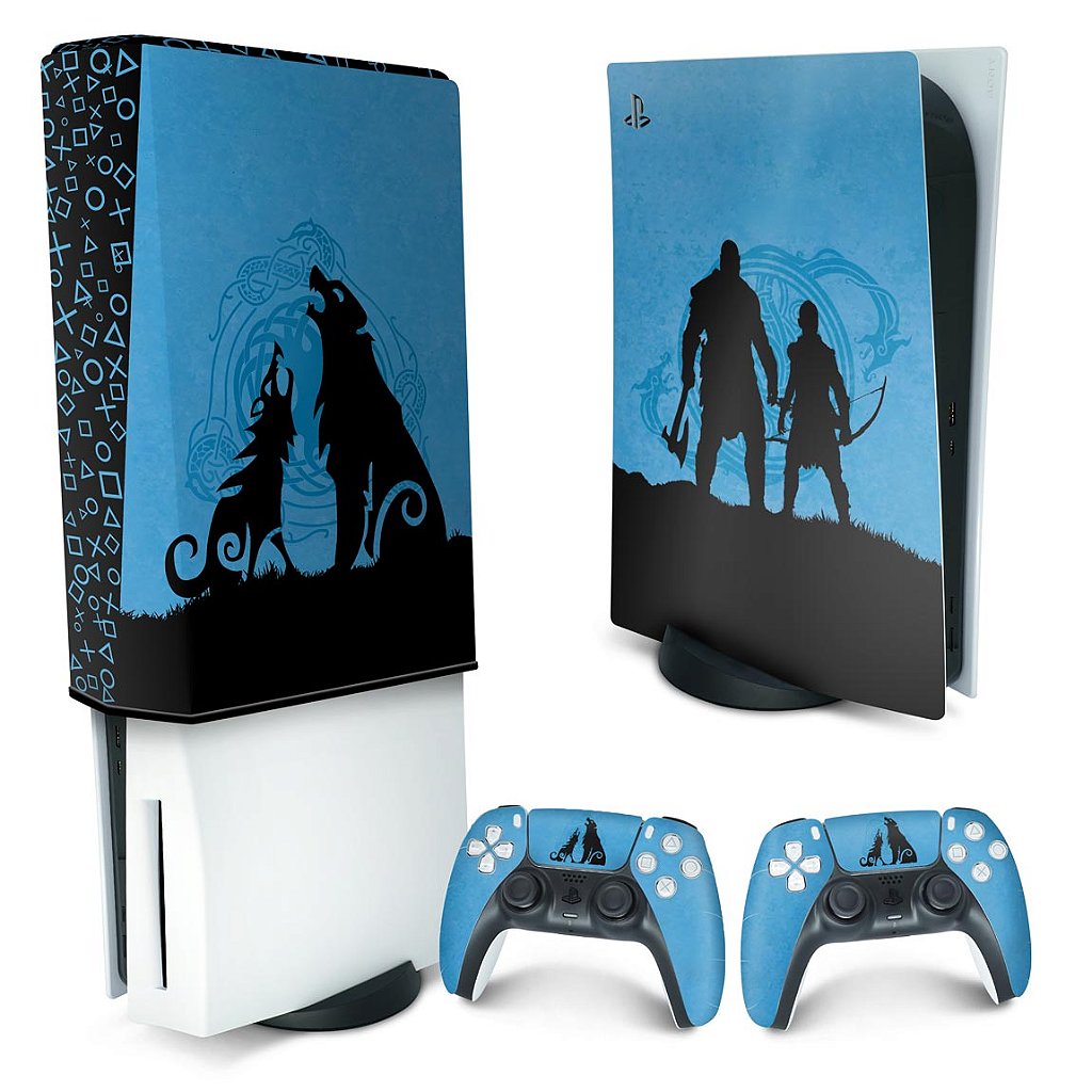 KIT Capa Anti Poeira e Skin Anti-Rage PS5 Fat Vertical - God of War Ragnarok Edition - Pop Arte Skins