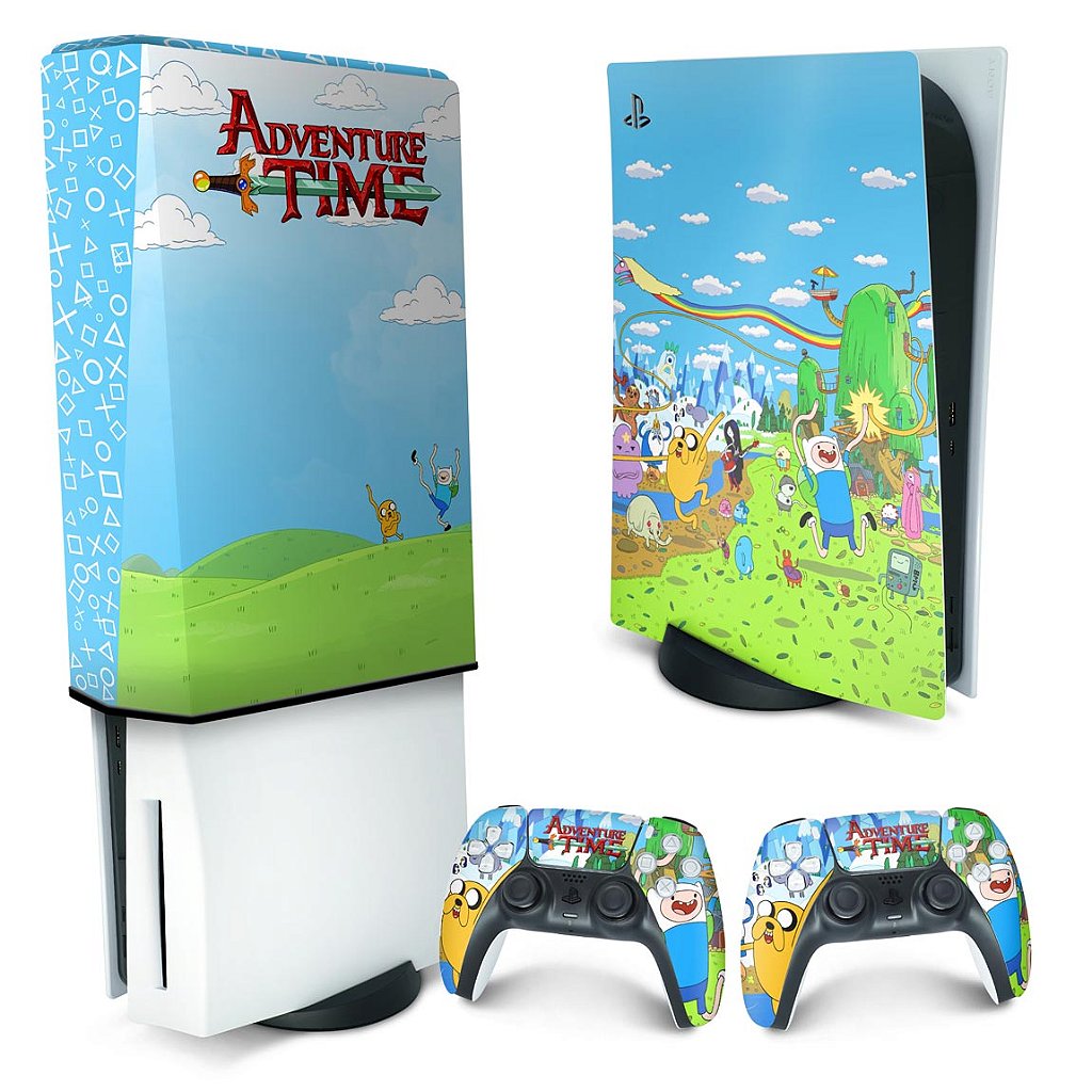 KIT Capa Anti Poeira e Skin Anti-Rage PS5 Fat Vertical - Hora de Aventura - Pop Arte Skins