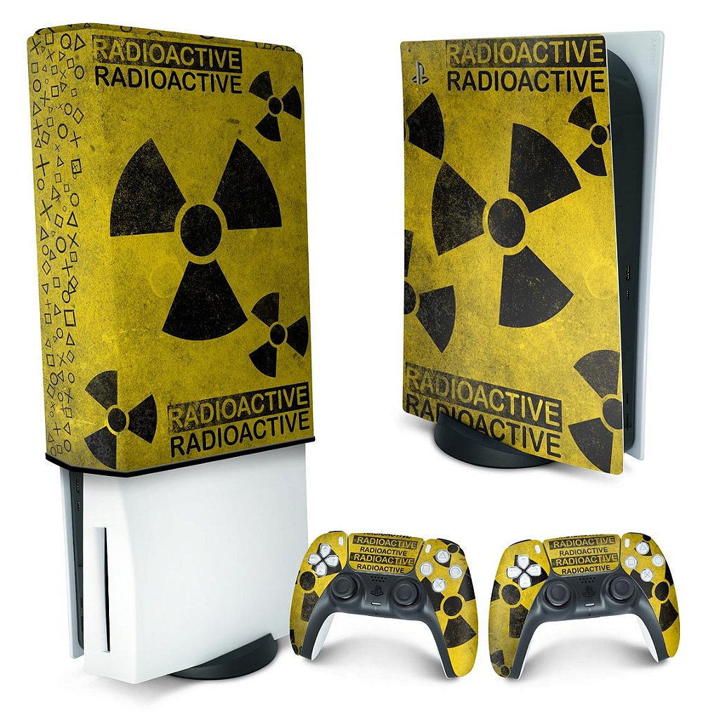 KIT Capa Anti Poeira e Skin Anti-Rage PS5 Fat Vertical - Radioativo - Pop Arte Skins