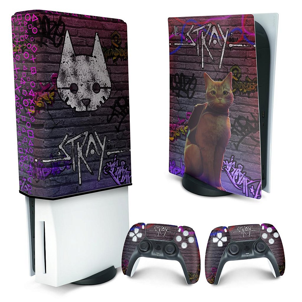 KIT Capa Anti Poeira e Skin Anti-Rage PS5 Fat Vertical - Stray - Pop Arte Skins