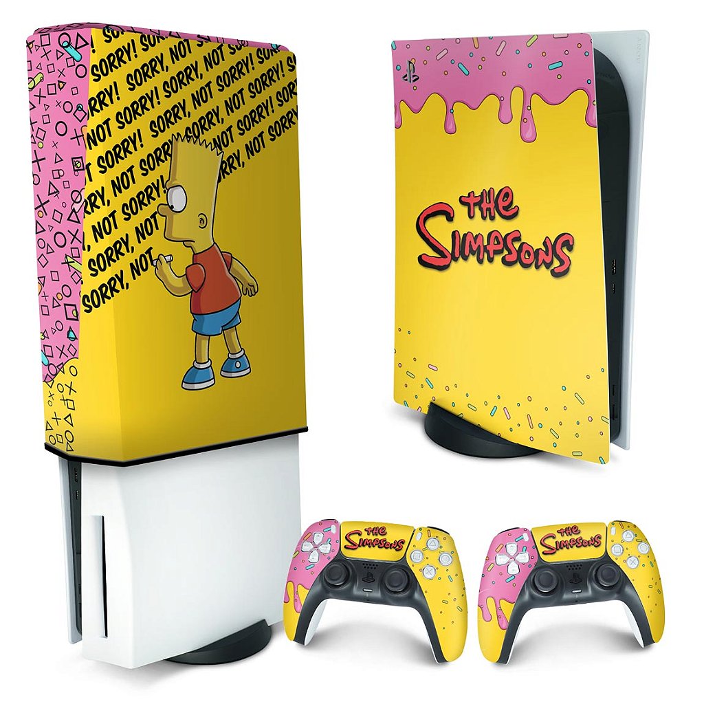 KIT Capa Anti Poeira e Skin Anti-Rage PS5 Fat Vertical - The Simpsons - Pop Arte Skins