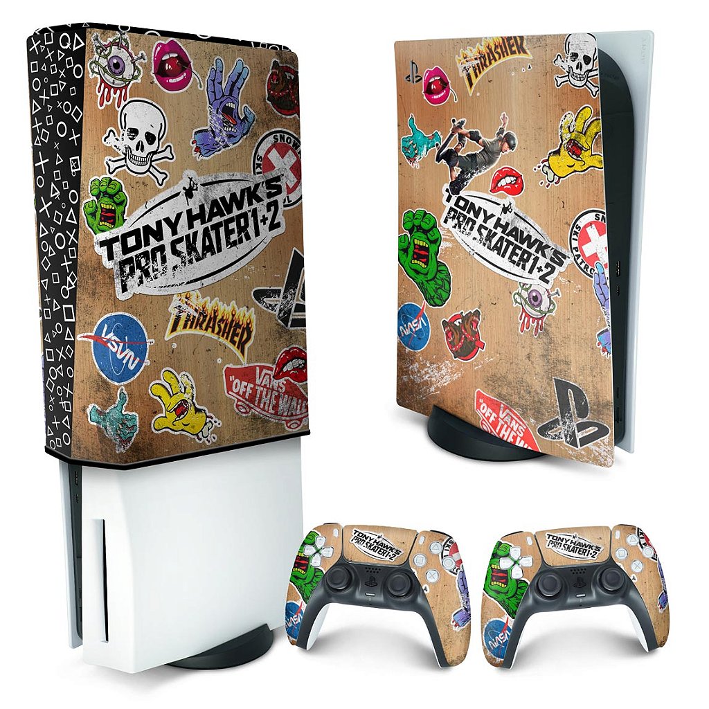 KIT Capa Anti Poeira e Skin Anti-Rage PS5 Fat Vertical - Tony Hawk's Pro Skater - Pop Arte Skins