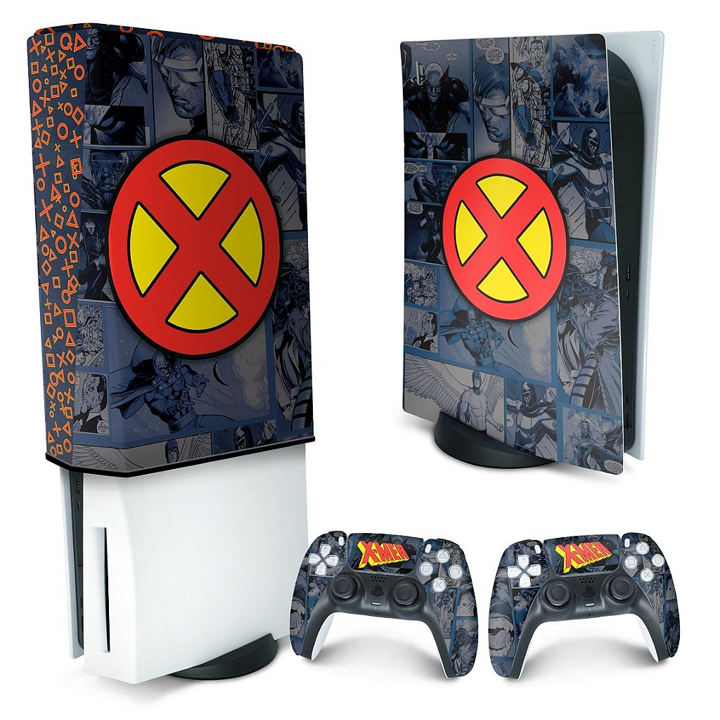 KIT Capa Anti Poeira e Skin Anti-Rage PS5 Fat Vertical - X-Men Comics - Pop Arte Skins