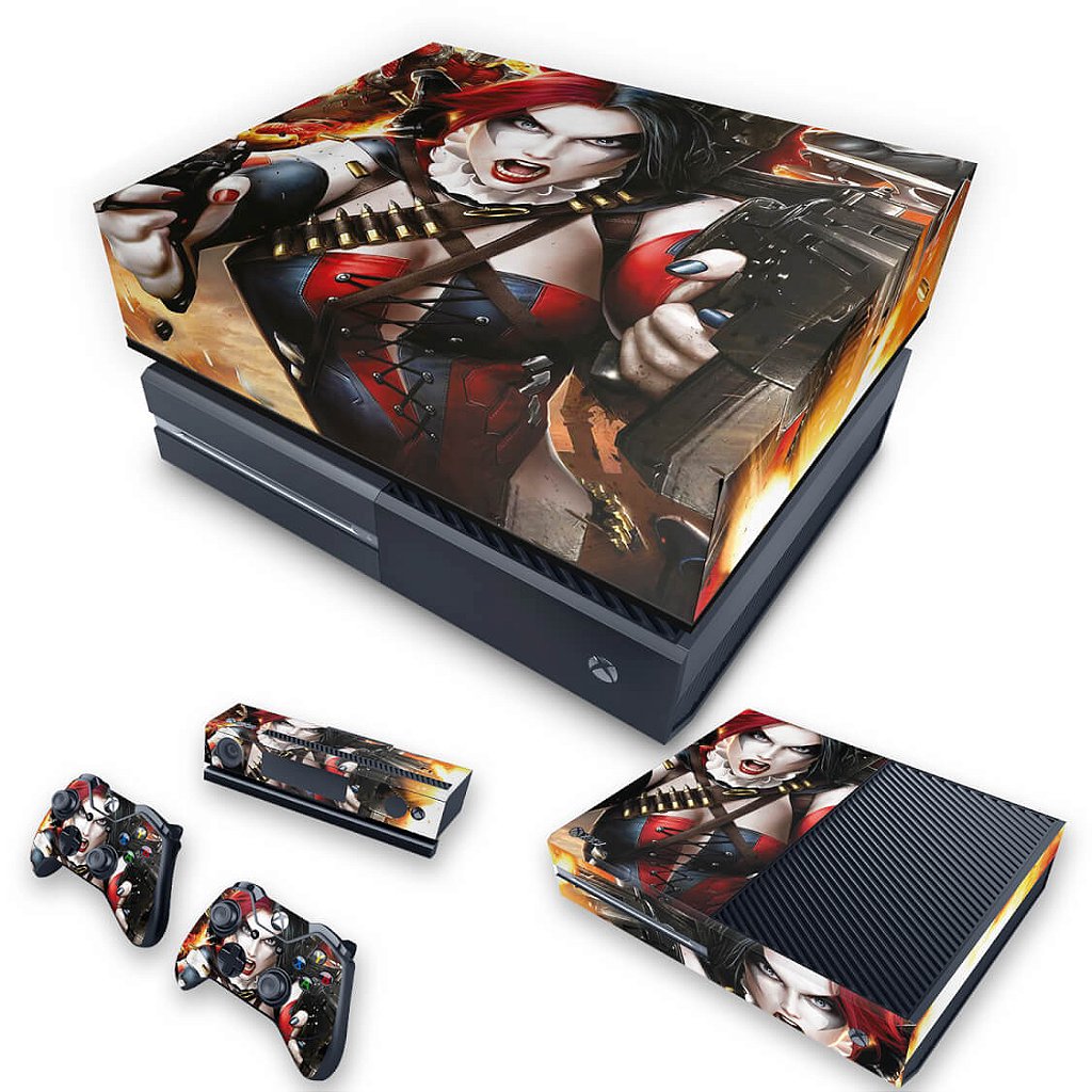 KIT Capa Anti Poeira e Skin Anti-Rage Xbox One Fat - Arlequina Harley Quinn #B
