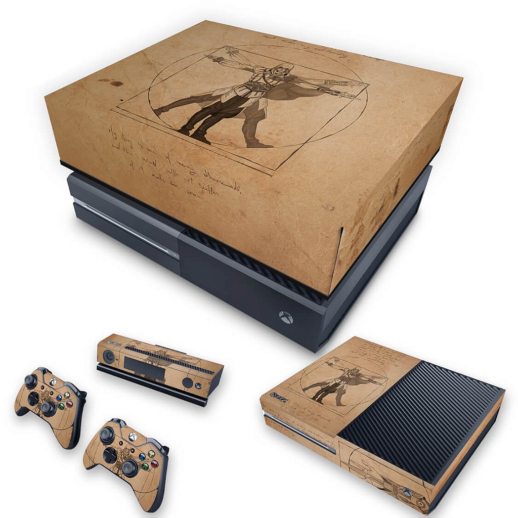 KIT Capa Anti Poeira e Skin Anti-Rage Xbox One Fat - Assassin’s Creed Vitruviano