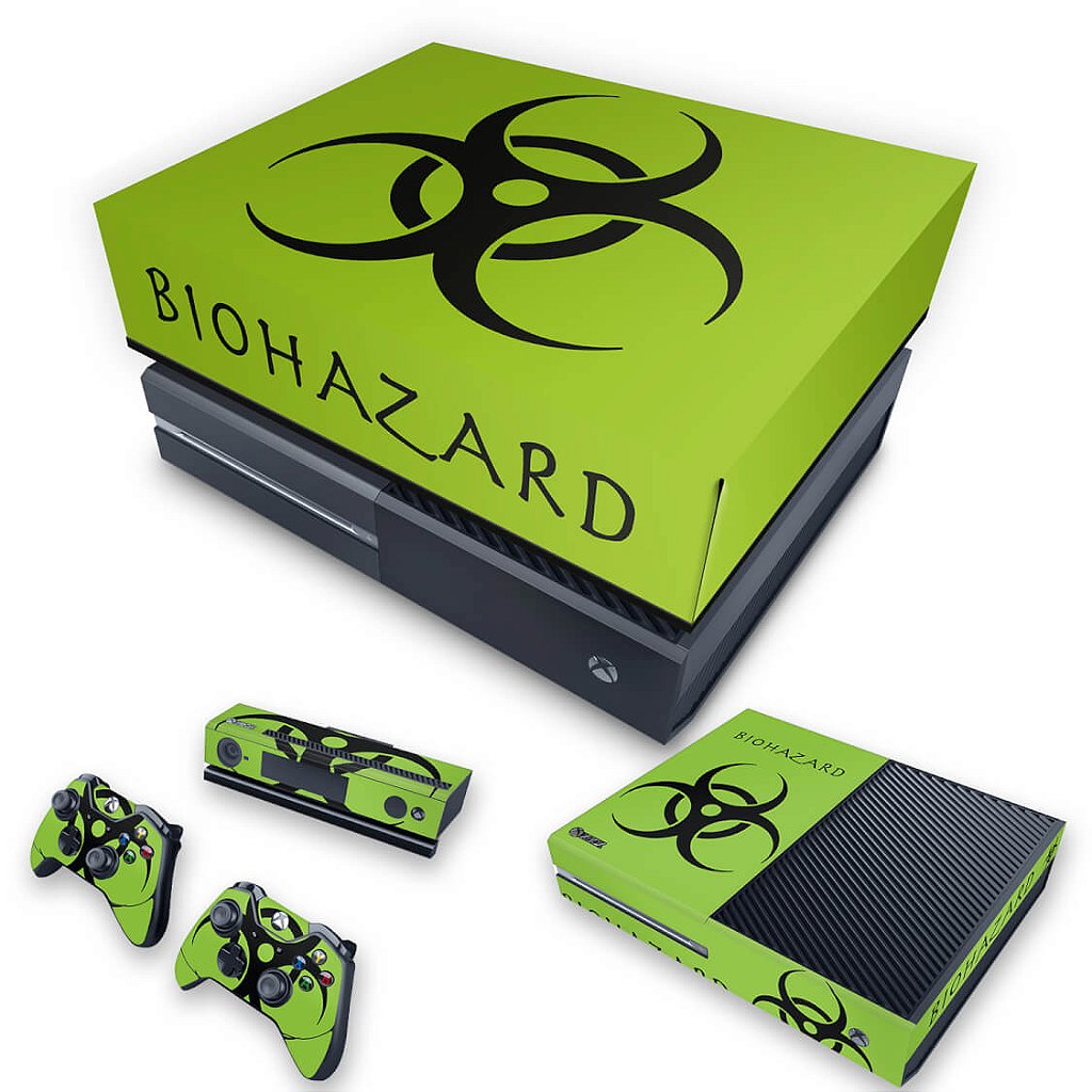 KIT Capa Anti Poeira e Skin Anti-Rage Xbox One Fat - Biohazard Radioativo