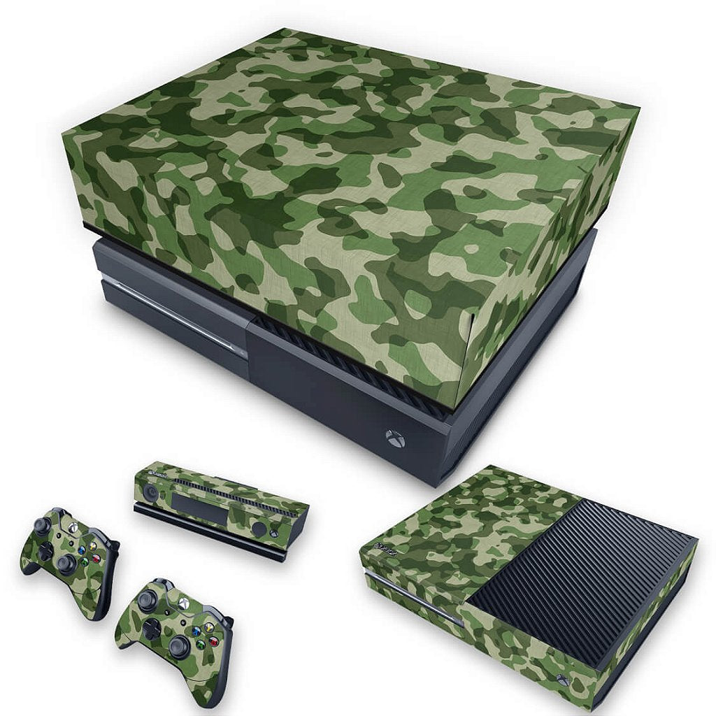 KIT Capa Anti Poeira e Skin Anti-Rage Xbox One Fat - Camuflado Verde