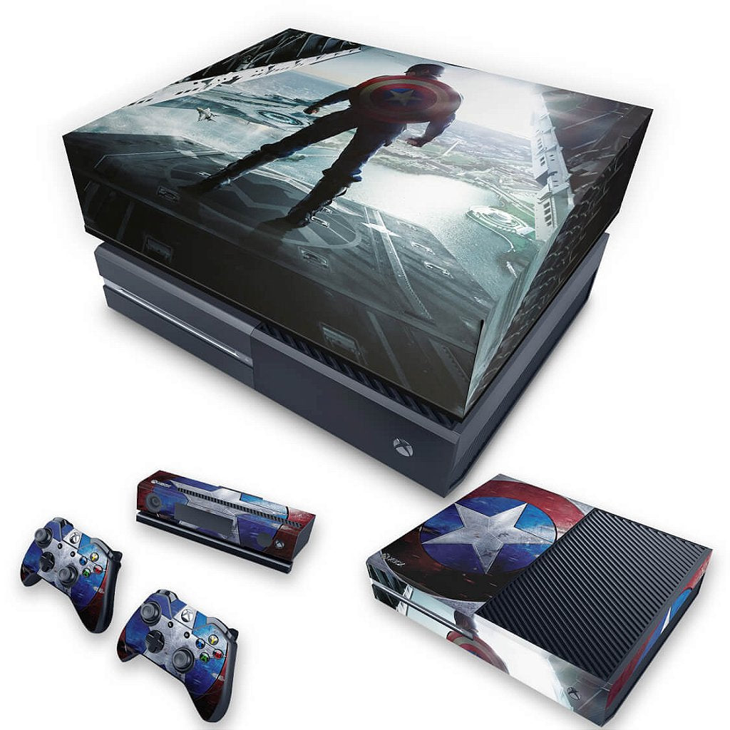 KIT Capa Anti Poeira e Skin Anti-Rage Xbox One Fat - Capitão America