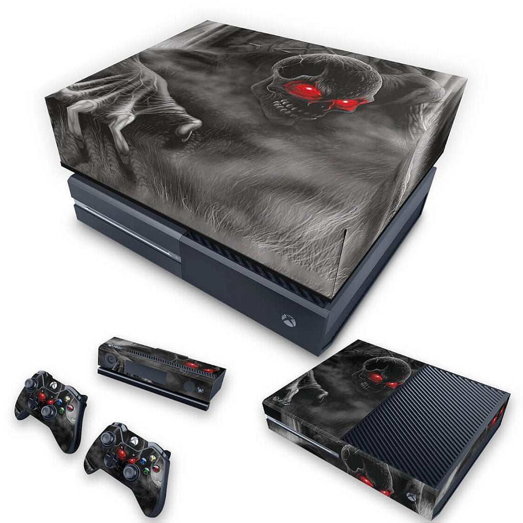KIT Capa Anti Poeira e Skin Anti-Rage Xbox One Fat - Caveira Skull