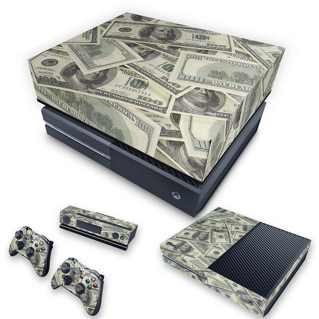 KIT Capa Anti Poeira e Skin Anti-Rage Xbox One Fat - Dollar Money Dinheiro